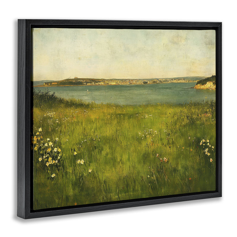 Cadre flottant paysage de lac turquoise, design par Petal Prints Design, Cadre flottant noir de jais, H 17 po x l 21 po