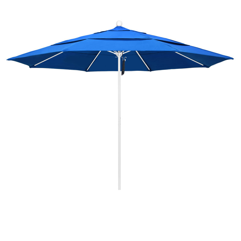 Parasol de marché 11 pi Hibo, Blanc mat, Tissu performance bleu royal