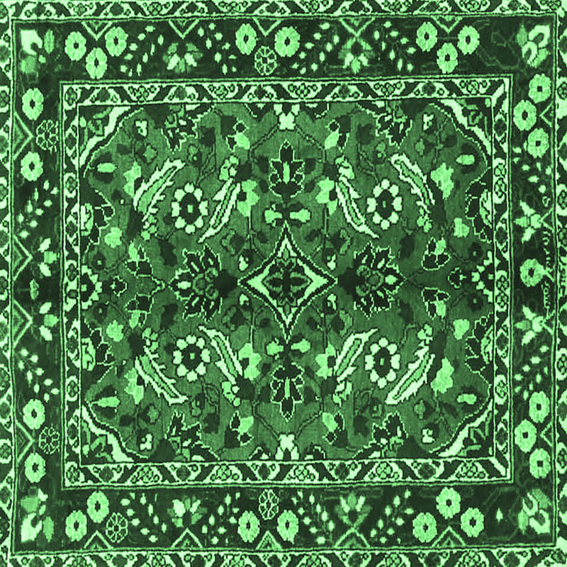 Tapis oriental vert / noir en laine et polyester tissé à la machine Oliverson, Carré 8 pi