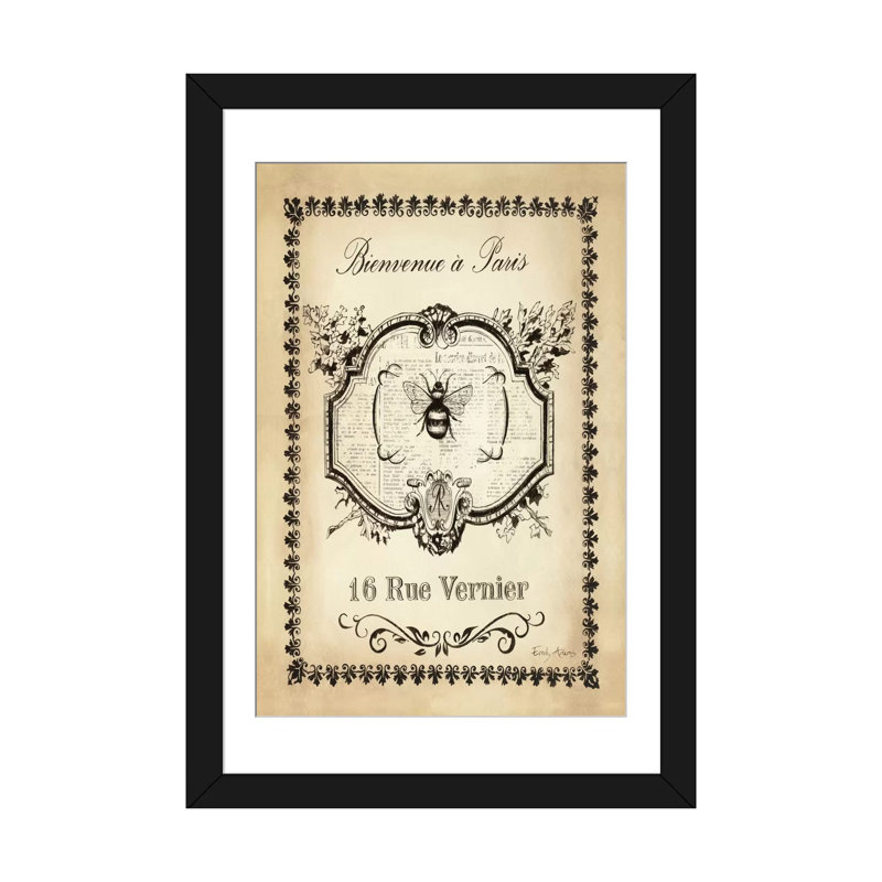 Reproduction d’art sur toile tendue « Paris Bees », H 24 po x l 16 po x P 1 po, Papier avec cadre noir, Blanc