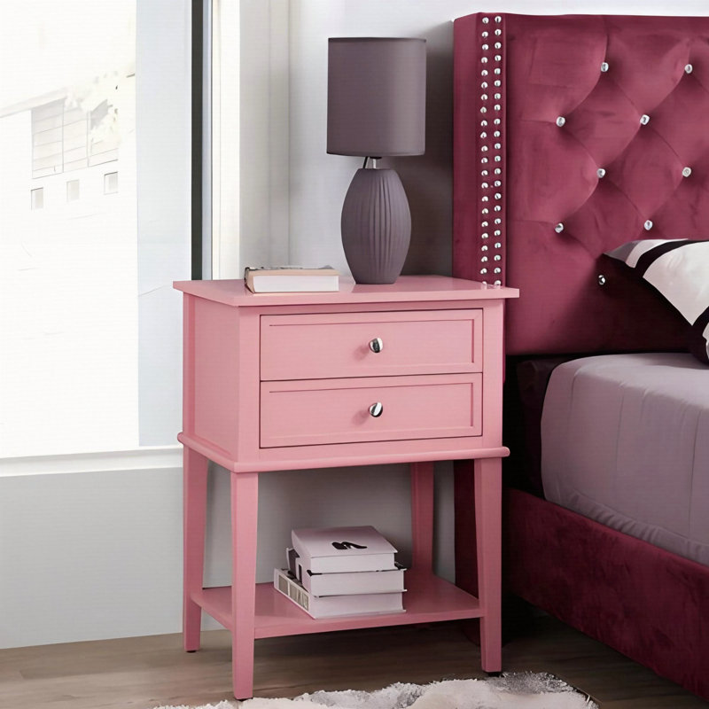 Table de chevet contemporaine avec tablette ouverte rose
