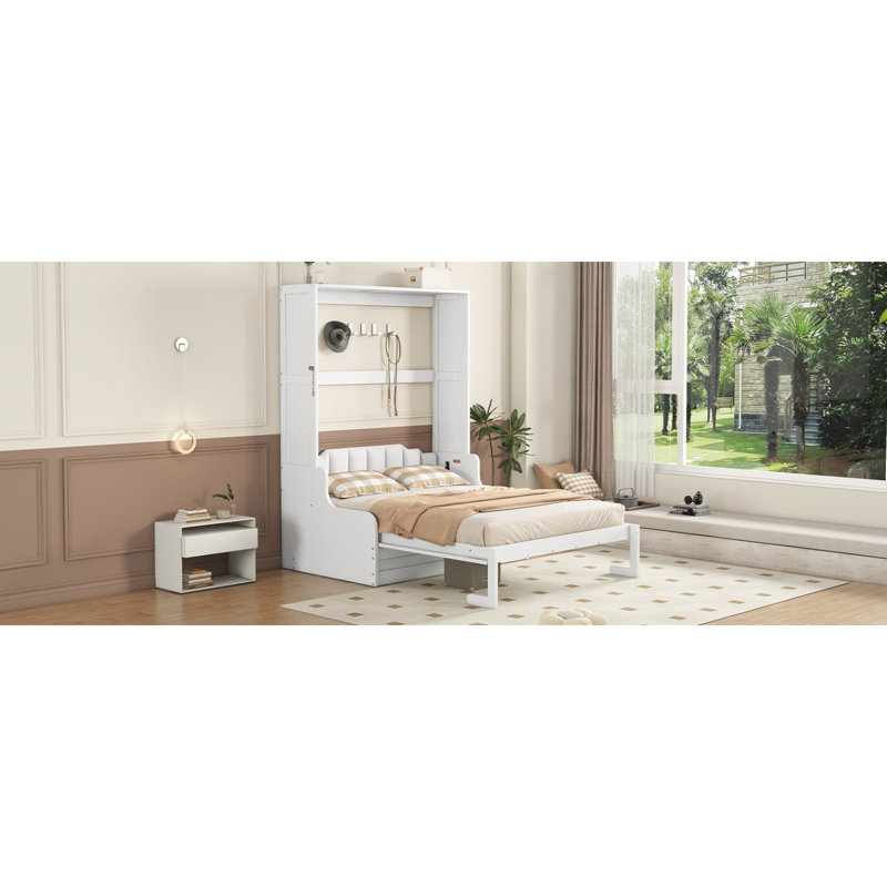 Grand lit escamotable mural avec coussin, grand (blanc), Blanc