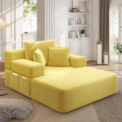 Luxueuse chaise longue en velours côtelé moelleux avec 3 coussins, canapé-lit convertible avec poche de rangement, conception sans cadre et mousse de compression pour les petits espaces, salon, appartement