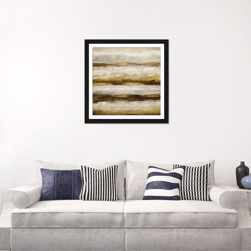 «Linear Motion in Golden», reproduction sur toile, H 16 po x l 16 po x P 1 po, Papier beaux-arts encadré noir, Blanc