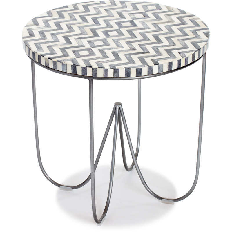Zahra Round Black and White Bone Inlay Side Table