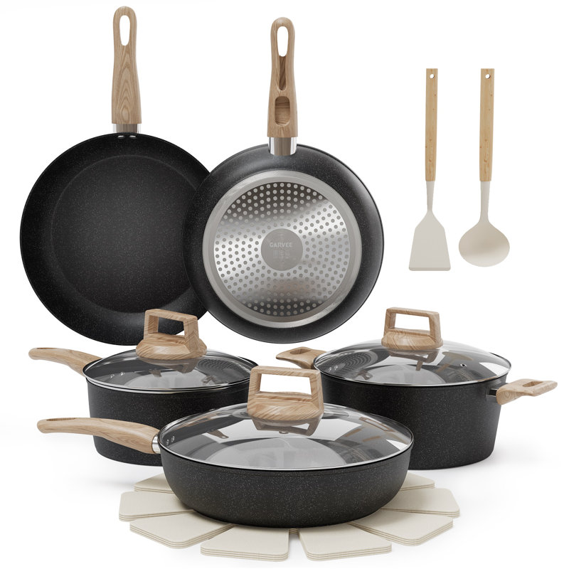 14 - Piece Aluminum Cookware Set, Black
