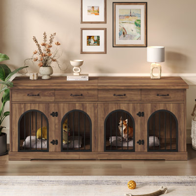 Havenwood 78" Large Dog Crate Furniture with Removable Divider Door for Two Dogs