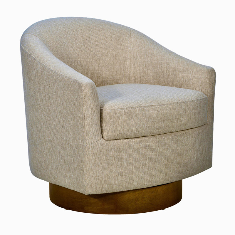 Ashton Upholstered Swivel Chair With Wood Base, Cream