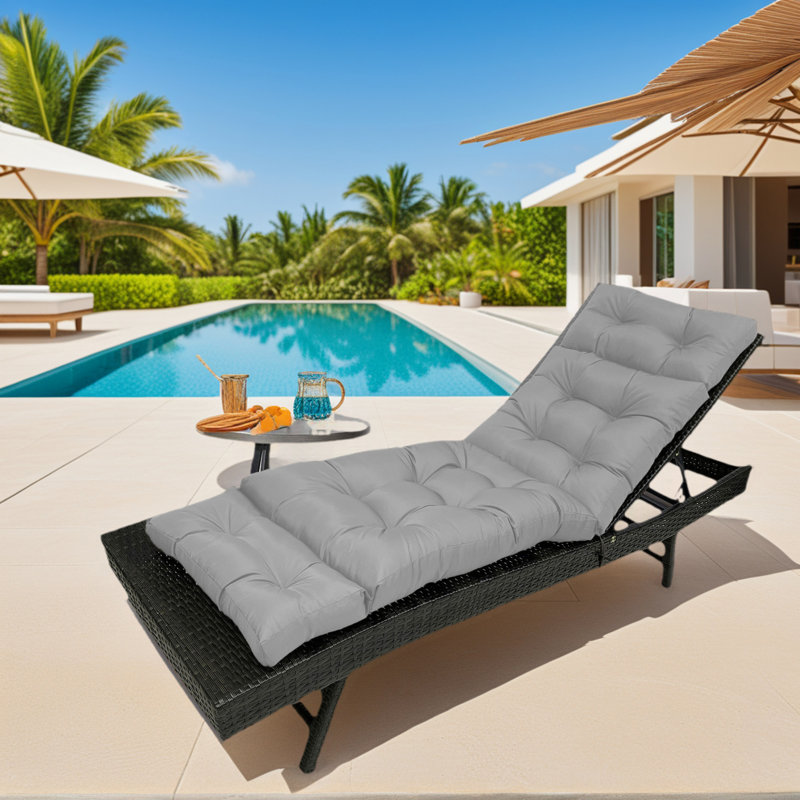 Thickened Outdoor Chaise Lounge Chair Cushion, Soft Memory Foam Filled, Light Gray