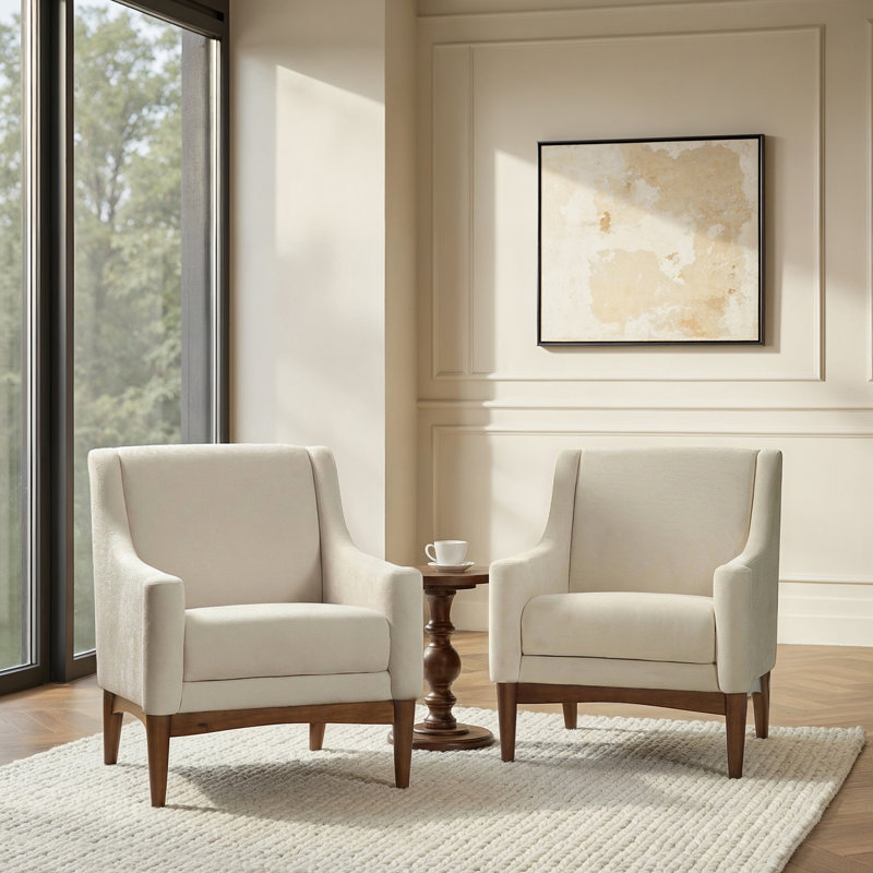 Fauteuil l 28,7 po Arshanti avec pieds en bois massif, Ivoire ivoire