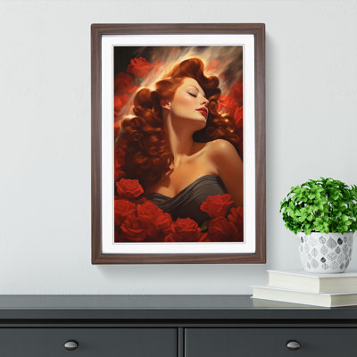 Red Headed Woman Romanticism - Single Picture Frame Print on Wood
