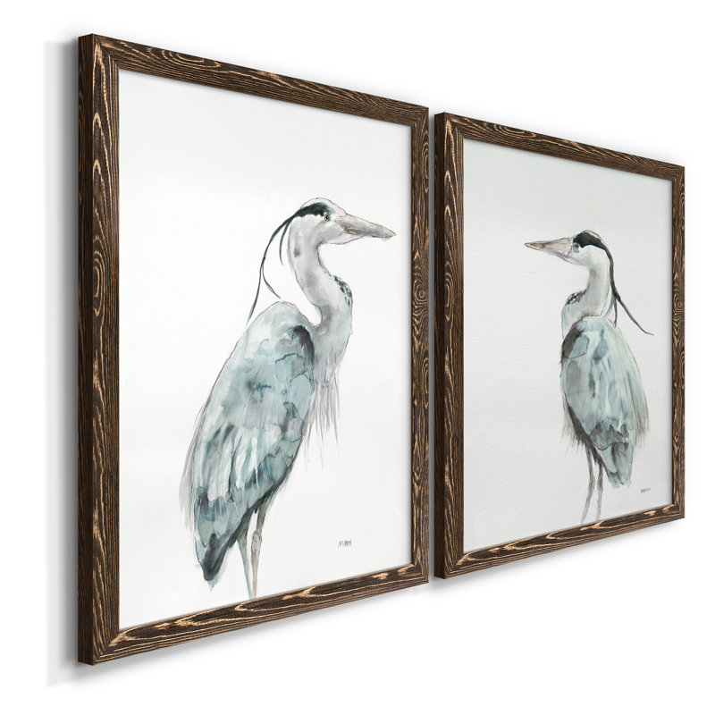 Blue Heron I - ensemble de 2 reproductions d'art sur toile encadrées, Encadré de bois de noyer