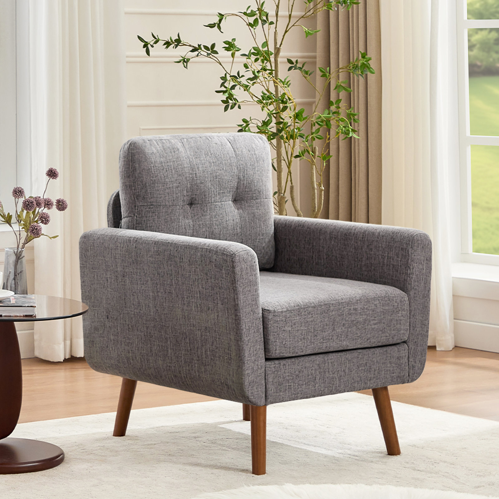 Estes Linen Armchair, Gray Linen