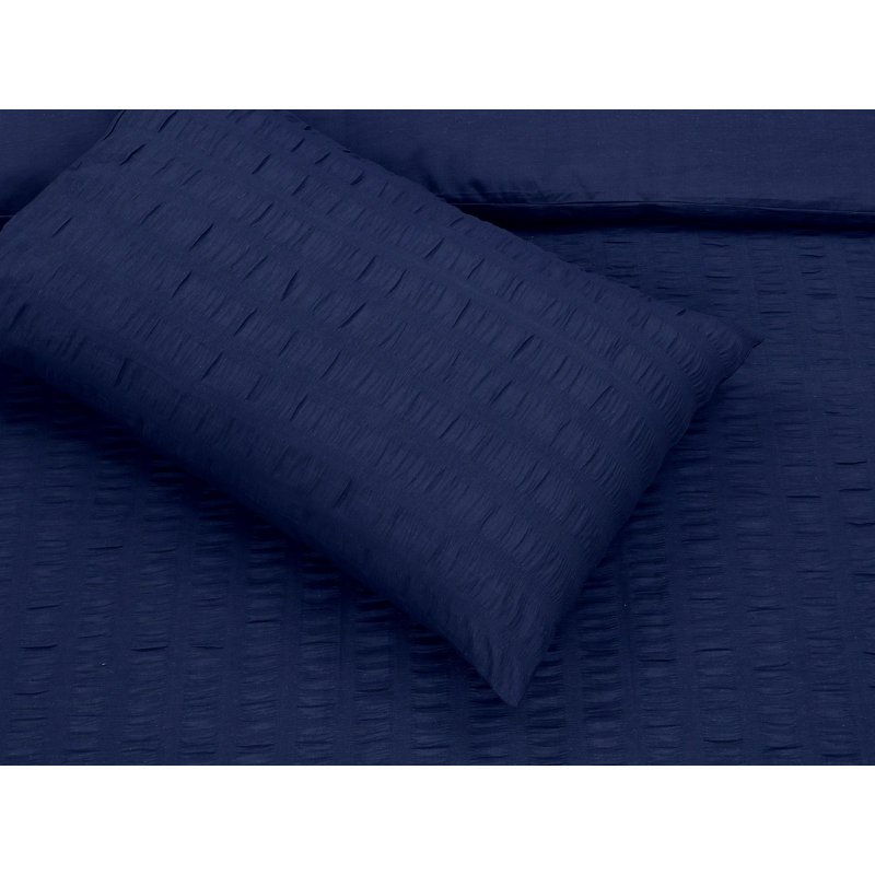 Seersucker Duvet Cover Set with Pillowcases, Double, Navy Blue