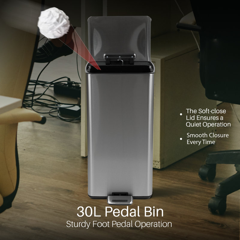 Nyxi 30L Pedal Bin with Soft Close Lid, Stainless Steel