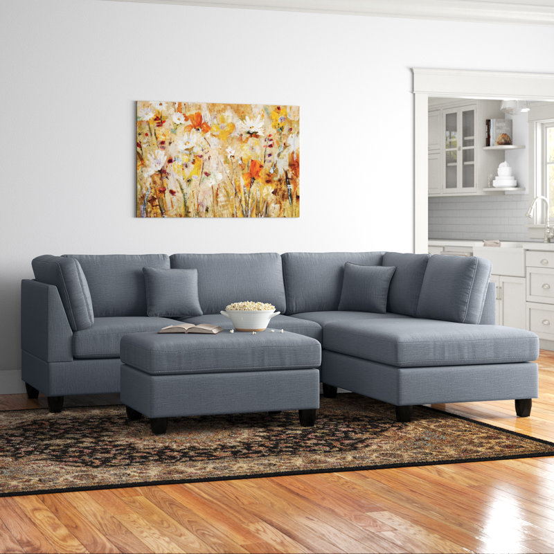 Hemphill 104" Wide Reversible Sofa & Chaise with Ottoman, Gray