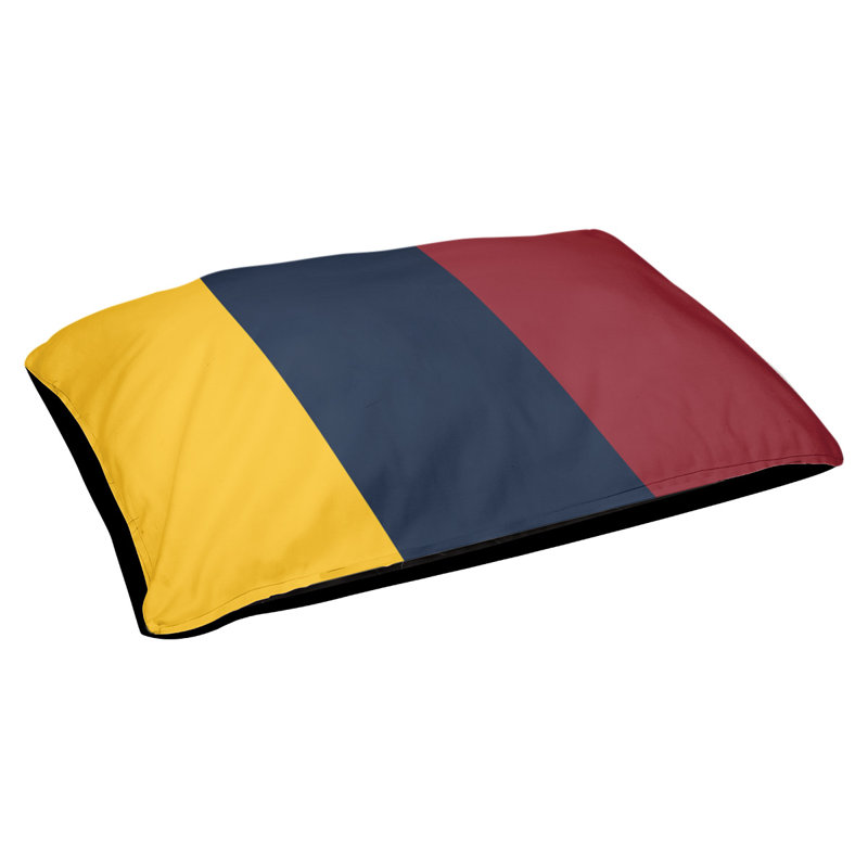 Coussin rectangulaire designer New York Bronx, Moyen (L 30 po x l 40 po), Jaune basketball / bleu minuit / rouge fer à repa