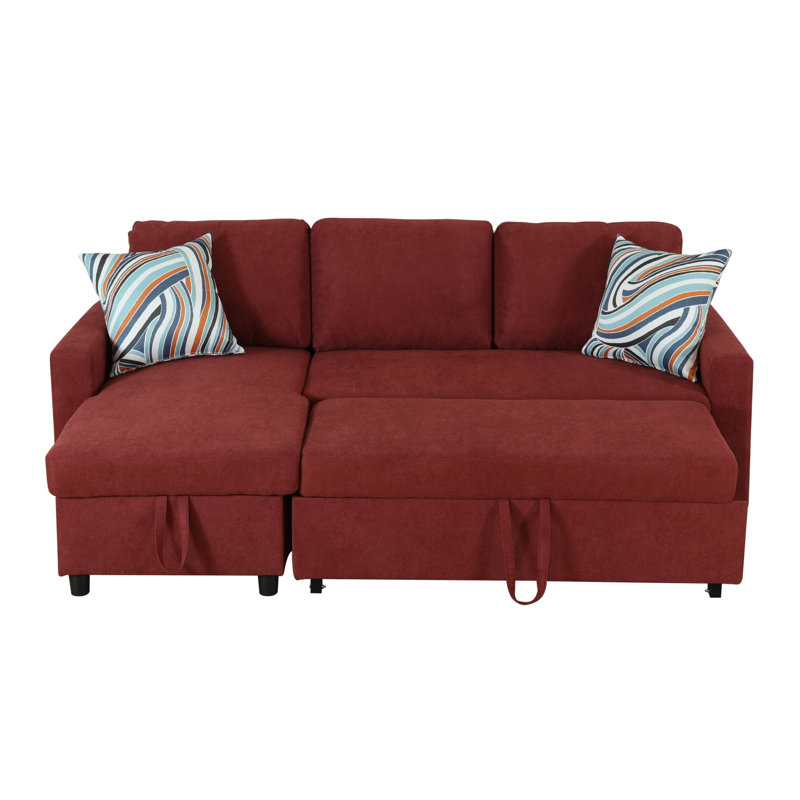 Canapé-lit modulaire en L 83,6 po avec méridienne de rangement et coussins décoratifs 83,6 po, Polyester rouge