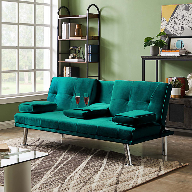 Jodiann Upholstered 70.07'' Sleeper Sofa, Green Velvet