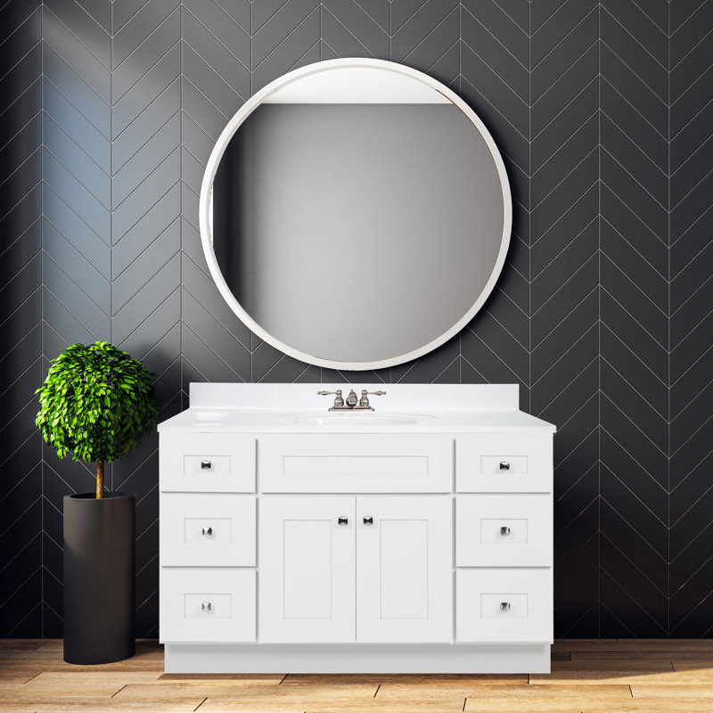 Brookings 48 Inch Bathroom Vanity, Ready to Assemble, Solid Wood, Sherwin Williams – Design House, 599001-, White