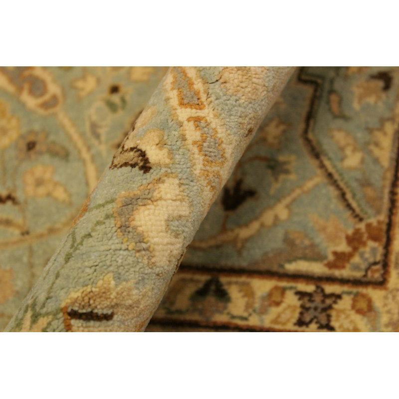 Tapis bleu / ivoire oriental en laine noué à la main 4 pi x 5 pi 11 po