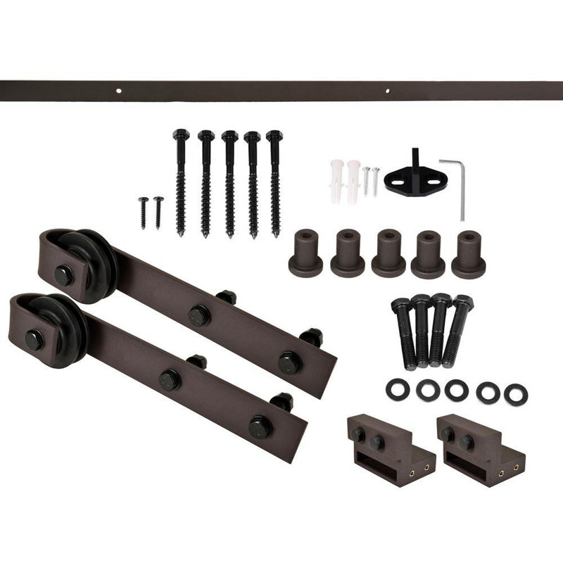 White Knotty Pine Solid Core Barn Door with Oil-Rubbed Bronze Hardware