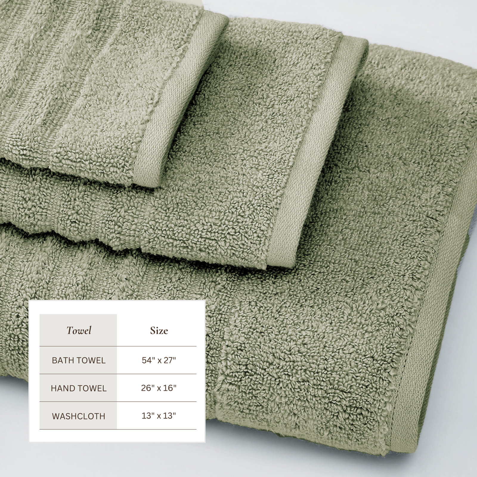 Zero-Twist Cotton Ribbed Hand Towels, Eucalyptus, 6 Piece Towel Set