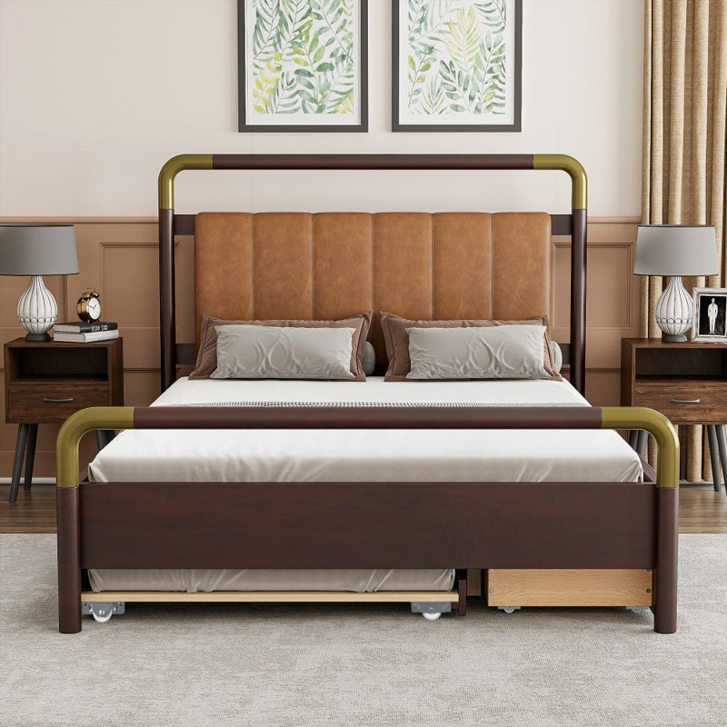 Lit plateforme en bois avec 2 grands tiroirs Windzer Lit gigogne T-XL, sans sommier tapissier, robuste et robuste Durable