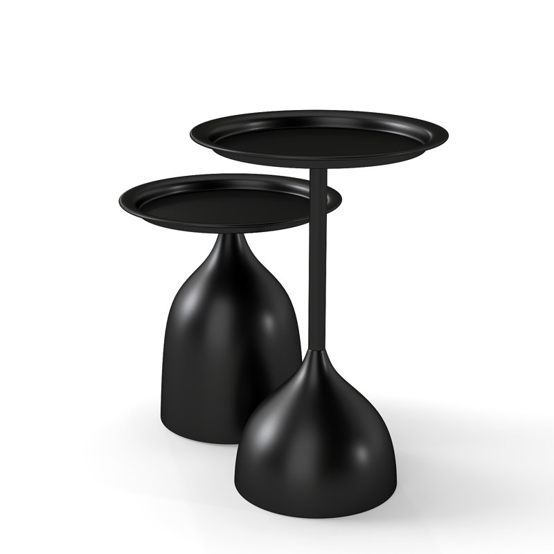 Side Coffee Table Set, Living Room Small Round End Table, Metal Nesting Tables Pedestal Tables Sofa Side And Bedside Console Table