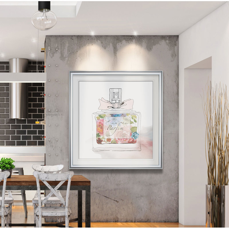 « chic fleur parfume i », peinture, H 28 po x l 28 po x P 2 po, Cadre argenté