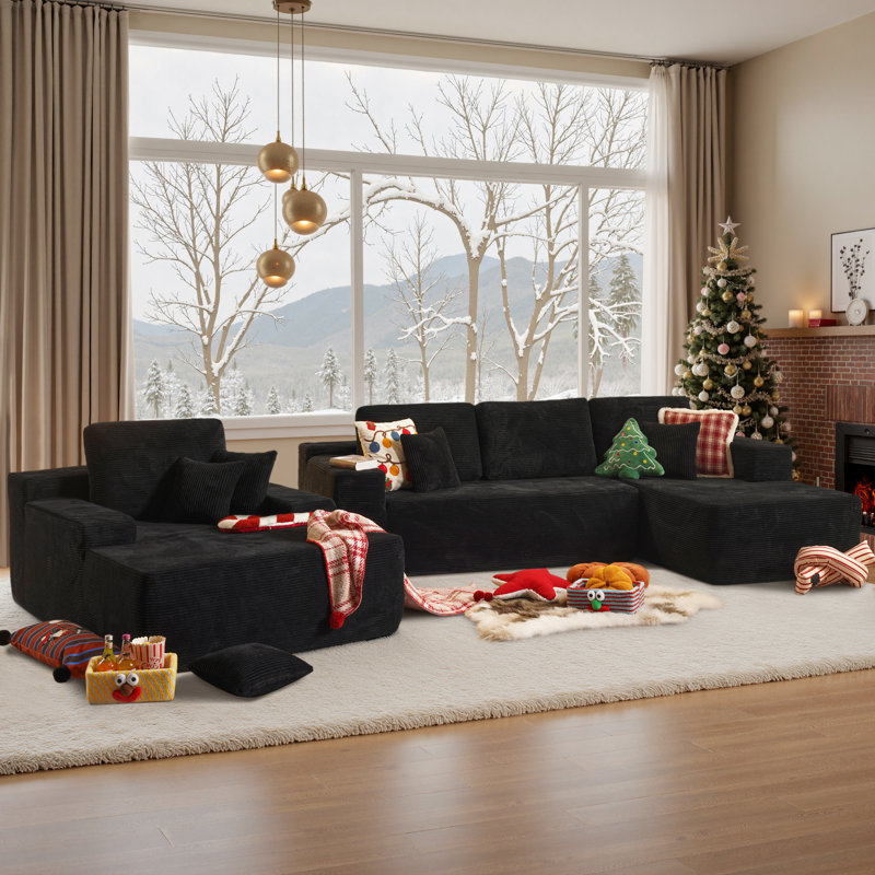 Aucun assemblage requis 3 pièces Canapé modulaire rembourré à compression avec chaise longue Cloud, Orienté à droite