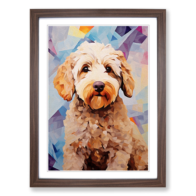 Labradoodle Cubism - Single Picture Frame Print on Wood, Walnut Framed, 34cm H x 25cm W