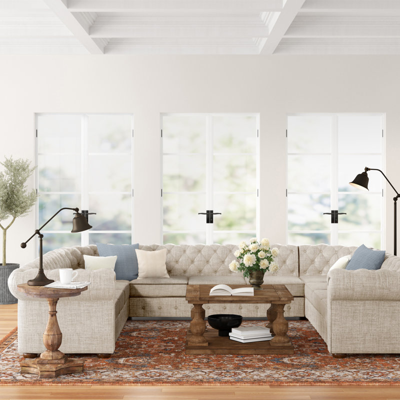 Huskins Upholstered U-Shaped Sectional Symmetrical, Heathered Beige Linen