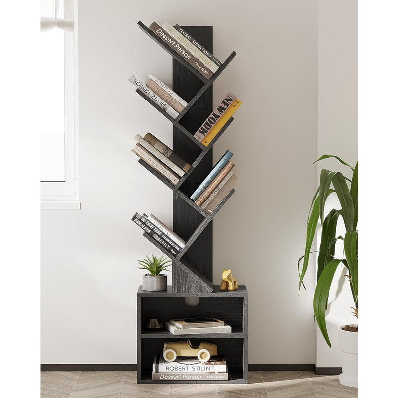 Bibliothèque à 6 niveaux avec armoire de rangement, bibliothèque moderne étroite sur pied pour la chambre à coucher, le salon, le bureau personnel et le coin, noir