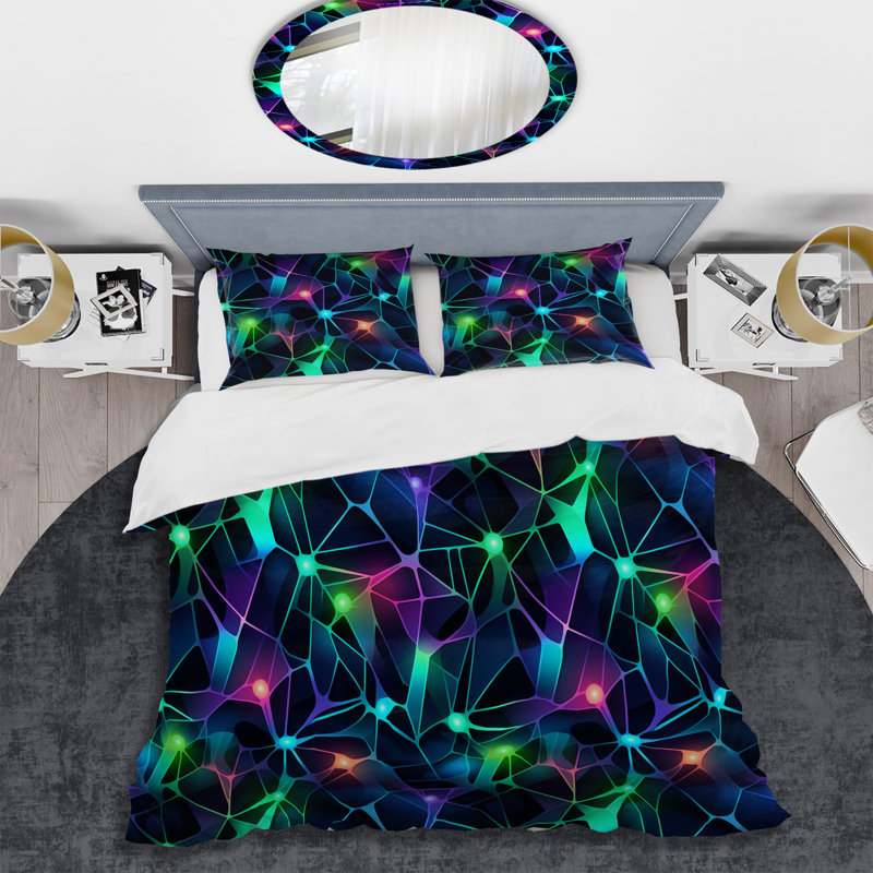 Ensemble de housse de couette Popart Luminous Neon Silhouette - Geometric, Housse de couette simple + 1 taie décorative stan