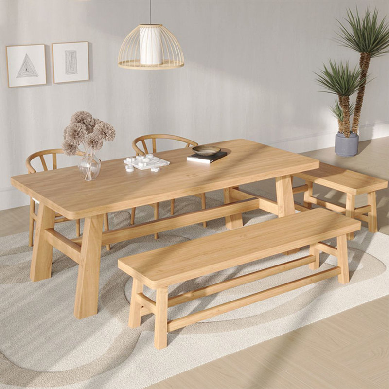 Solid wood rectangular dining table in natural wood color, 29.53"H x 78.74"L x 31.5"W