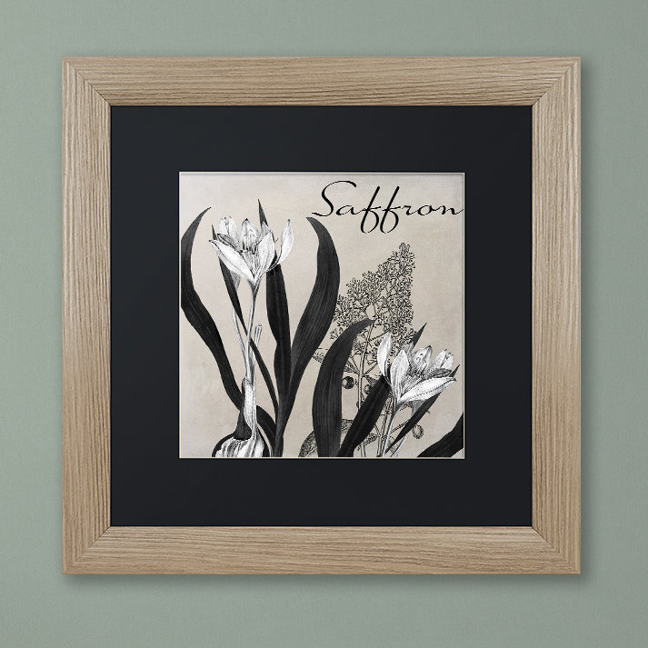 «Flowering Herbs I» par Jadaya, impression encadrée, Noir, H 16 po x l 16 po x P 0,5 po, Toile avec cadre brun
