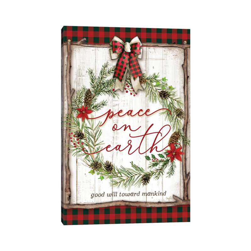 Peace On Earth Buffalo Plaid by Mollie B. - Wrapped Canvas Print, 20.32 cm H x 30.48 cm W