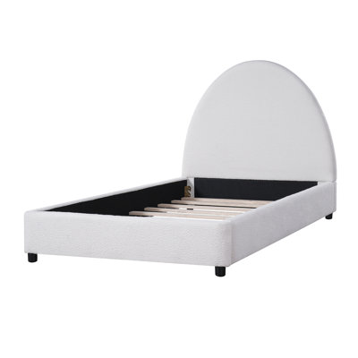 Bed Frame With Boucle Upholstered Round Curved Headboard, White