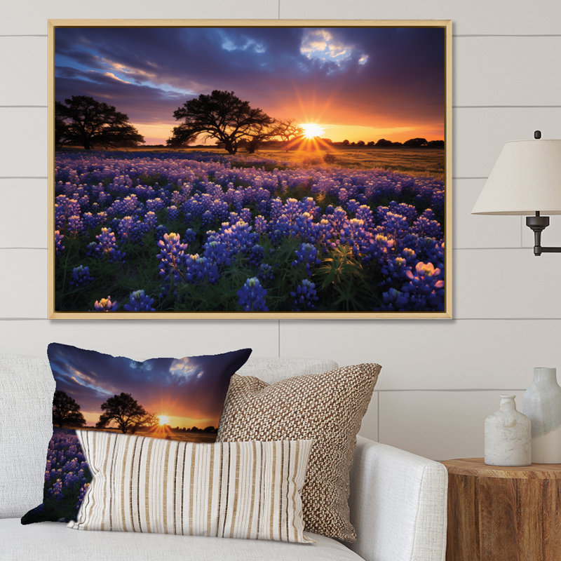 Sunrise Blue Bonnets Field III - impression, H 12 po x l 20 po x P 1 po, Cadre naturel flottant