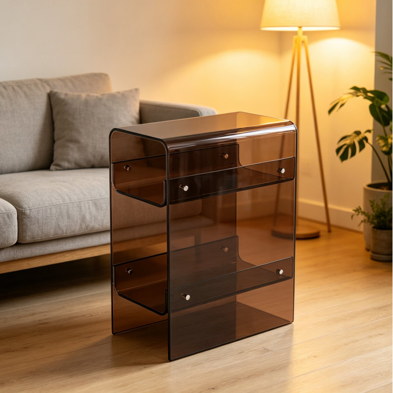 Table de bout moderne avec rangement ouvert en acrylique, table d'appoint étroite à trois couches dans le salon et la chambre à coucher