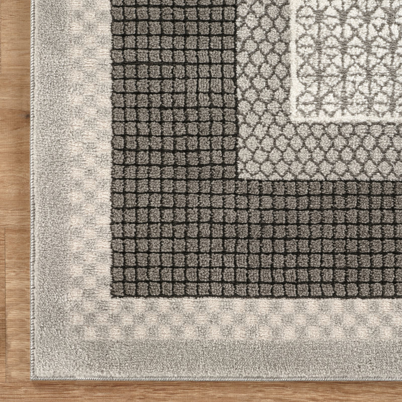 Whitney Gray & Ivory Geometric High-Low Modern Rug, 4'3" x 6'0", Gray/Ivory