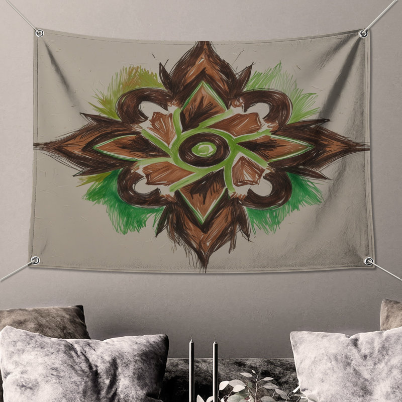 Tapisserie murale brune et verte Amoreena, H 68 po x l 80 po avec 4 œillets