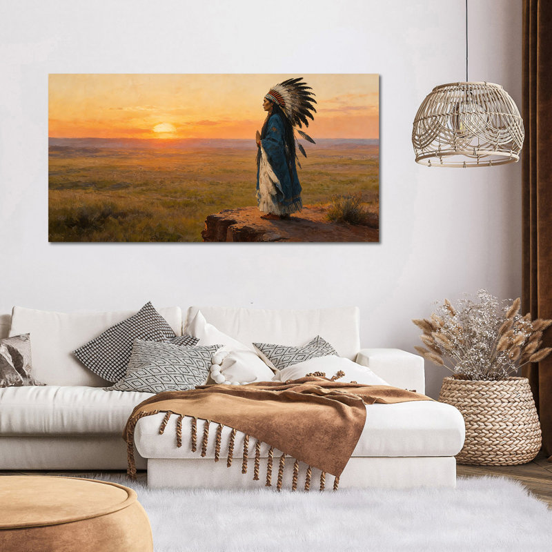Art mural sur toile Crosslin - Peinture indienne sereine au coucher du soleil pour décoration de salon, image murale sur toile tendue en plusieurs tailles, 12 po x 24 po
