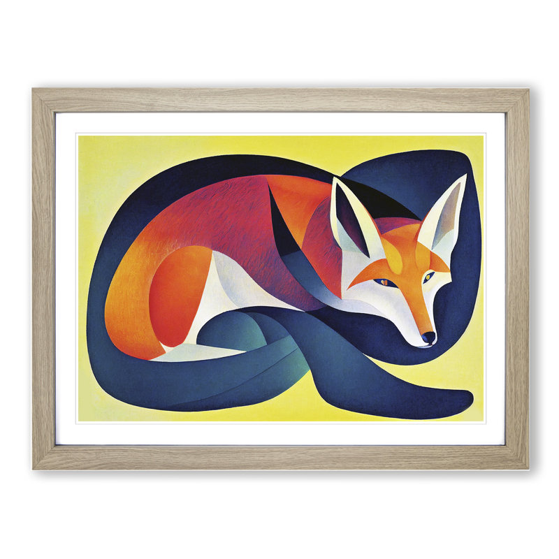 XH1022-356X A Dazzling Abstract Fox - Single Picture Frame Print, 46cm H x 64cm W x 2cm D, Oak