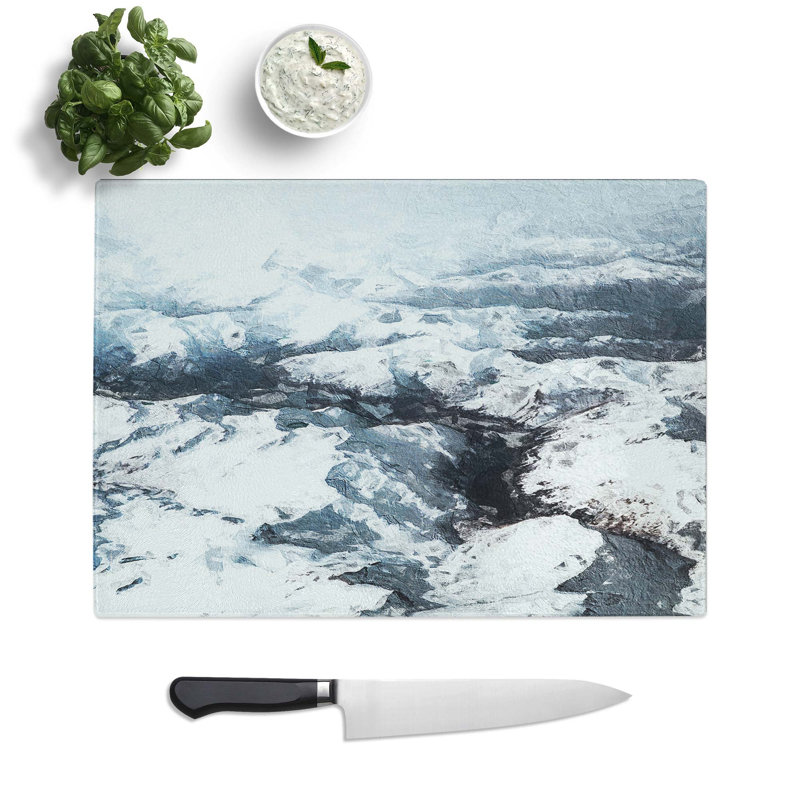 Tempered Glass Snow Covered Mountain Range Chopping Board, 39 cm W x 28.5 cm L