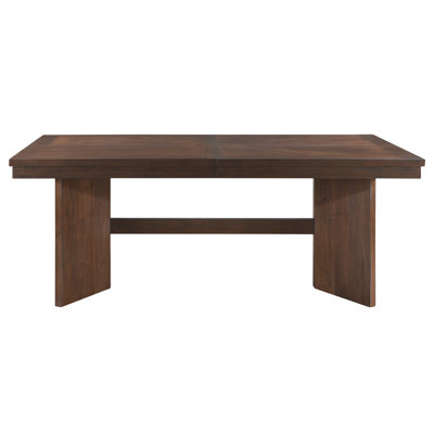 Walnut Finish Wood Dining Table With Self-Storing Extension Leaf 1Pc Trestle Base V-Angled Design Modern Dining Furniture
