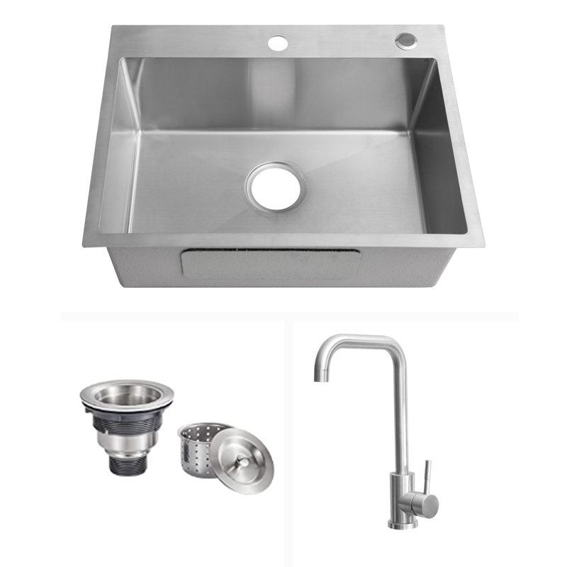 23.6'' L Drop-In Single Bowl Stainless Steel Kitchen Sink with Faucet