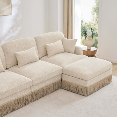 Comfy Chenille Leopard Printing Loveseat Sofa,Delicate Tassel Edge,Movable Ottoman,Modern Fashion Style,Ergonomic Back And Seat Design,Easy Assembly,Deep Seat Couch For Living Room,Beige Coffee