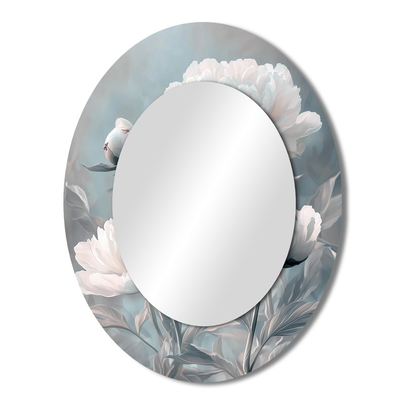 Gris gris clair de lune - Miroir décoratif floral ovale sur métal, 43 po x 33 po